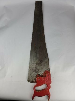 Vintage Warranted Superior 26 " Rip Saw 7 Tpi Hand Saw Solid Wooden Handle Painte