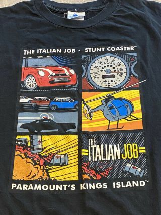 Vtg Paramount Parks Kings Island Ohio Shirt Stunt Roller Coaster Italian Job