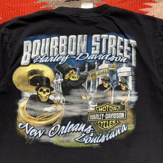 Vintage Harley Davidson Orleans Trumpet Skeleton Pocket Tshirt Size Mens L