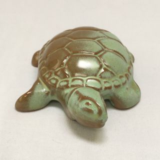 Vintage Frankoma Art Pottery Turtle Paperweight Figurine,  Prairie Green,  7