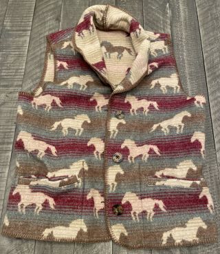 Vtg Woolrich Women Southwestern Blanket Vest Reversible Horses Wool Blend Usa M