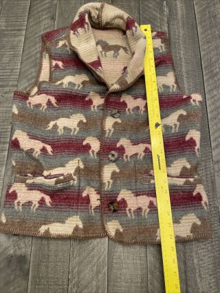 VTG WOOLRICH Women Southwestern Blanket Vest Reversible Horses Wool Blend USA M 2