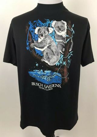 Vintage 90s 80s Busch Gardens Koala Single Stitch T Shirt Mens Sz Xl Black Vtg