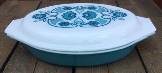 Vintage Pyrex Blue Horizon 1.  5 Quart Covered Divided Casserole Dish