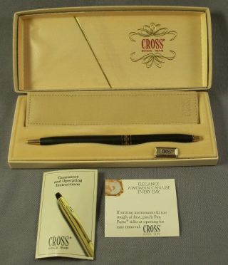 Vintage Cross Classic Black Matte Gold Leaf Design Ladies Pen & Leather Pouch