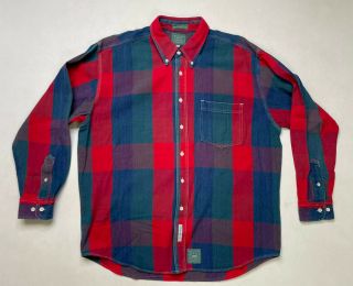 Vintage Baxter Plaid Indigo Denim Jean Shirt Men Adult Large Blue Red Green