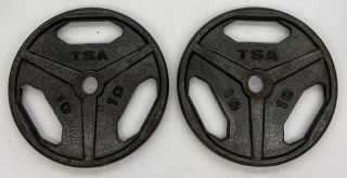 (2) Vintage 10 Lb Pound Tsa Standard 1” Hole Weight Plates Grip Weights