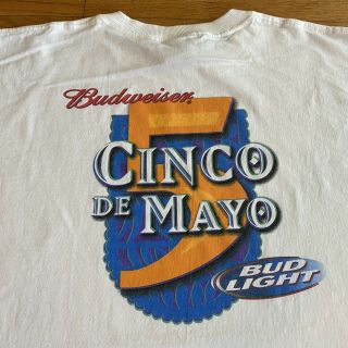 Vintage Budweiser Bud Light Beer Cinco De Mayo White T Shirt Size XL 3