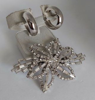 Gorgeous Vintage Silver Tone Large Brooch/pin With Trifari Clip - On Earrings