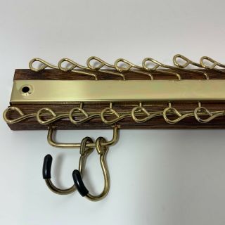 Vintage Wood And Brass Tie Rack Hanger 36 Hooks Closet Organizer Wall Mount