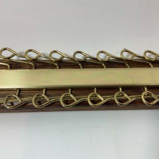 Vintage Wood and Brass Tie Rack Hanger 36 Hooks Closet Organizer Wall Mount 2
