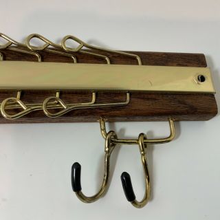 Vintage Wood and Brass Tie Rack Hanger 36 Hooks Closet Organizer Wall Mount 3