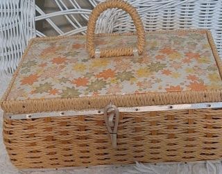 Vintage Dritz Sewing Basket Box 1950s 1960s Wicker Japan Rare Yellow Floral