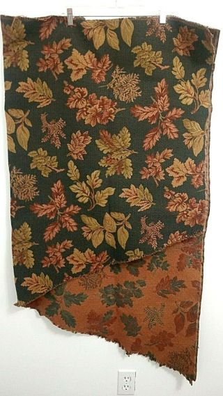 Vintage Tapestry Upholstery Fabric Green Dusty Rose Leaf Print 54 " Wide 27 " Long