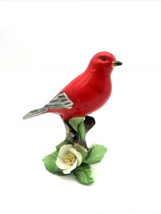 Vintage Lefton Porcelain Scarlet Tanager Bird Figurine