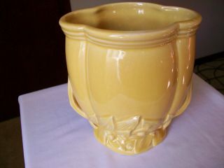 Vintage Mccoy Double Handled Panel Vase Leaves And Berries Yellow 7 " 1940 