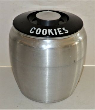 Vintage Kromex Brushed Spun Aluminum Cookie Jar Mid - Century Modern 1950s