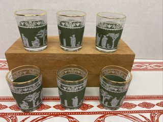 Set Of 6 Vintage Jeanette Glass Co.  Wedgewood Grecian Hellenic Shot Glasses