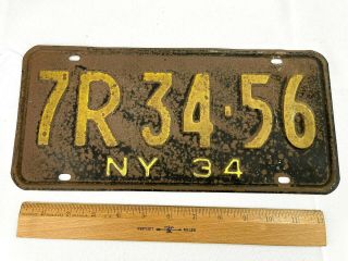 Vintage 1934 York License Plate 7r34 - 56 Authentic American Vehicle