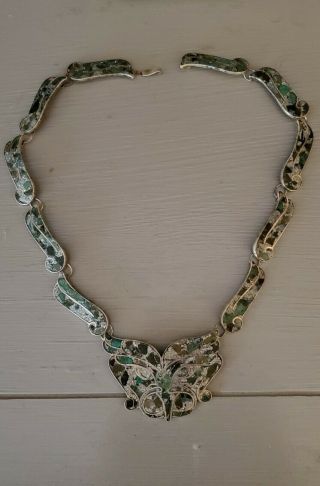 Vintage Taxco Tm Mexican Sterling Silver 950 Crushed Stone 17” Link Necklace 32g