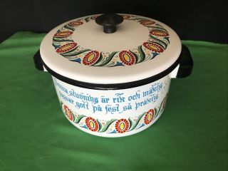 Vintage Swedish Enamelware Pot W/ Lid Midcentury