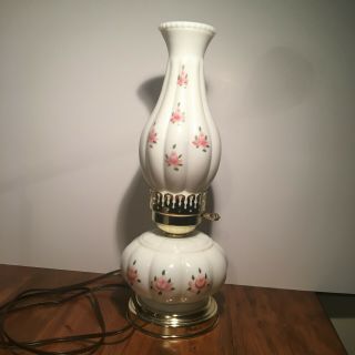 Vintage Milk Glass Base And Shade Electric Oil Lamp Desk Lamp 3 - Way