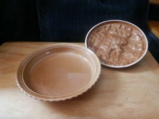 Vintage Ceramic Cherry Pie Plate W/lid Saver Dish Keeper Lattice Top