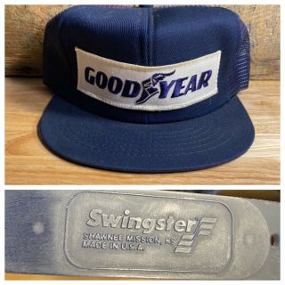 Vintage 70s 80s Goodyear Patch Mesh Snapback Trucker Hat Cap Swingster Usa Tires