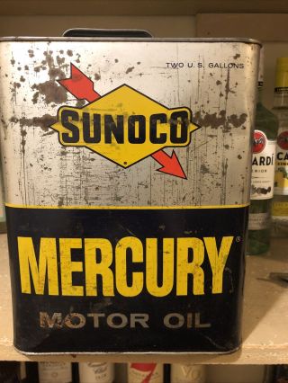 Vintage Sunoco Mercury 2 Gallon Motor Oil Can Sun Oil 2 Gal Gas Station Auto