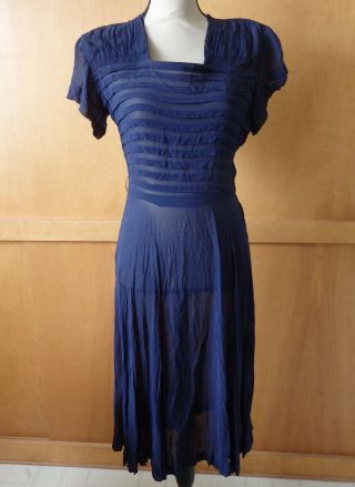 Vintage Mcm Sheer Navy Blue Dress,  Size Small,  Retro Costume Cosplay