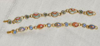 2 Pretty Vtg Micro Mosaic Link Bracelets,  Child Size,  5 1/2 Inch And 5 3/4 Inch