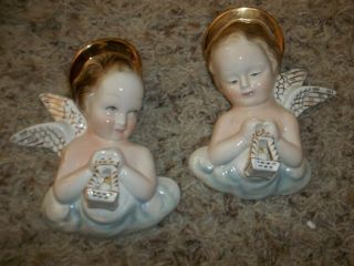 Set Of 2 Vintage Py Napco Angel Figurines Wall Decor 5 X 7 "
