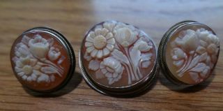 Vintage Cameo Brooch/pin/pendant & Earring Set Flowers