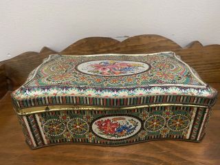 Floral Vintage Embossed Metal Tin Empty Box Container 10” X 6 " Made In Holland