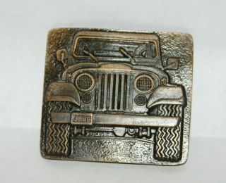 Vintage Jeep Wrangler 1978 Brass Belt Buckle By Indiana Metal Craft Made In Usa