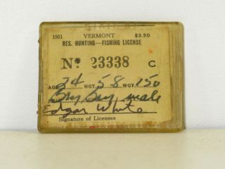 Vintage 1951 Vt Vermont Hunting Fishing License In Nh Plastic License Holder