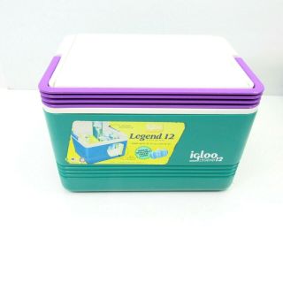 Vintage 1998 Igloo Legend 12 Cooler Ice Chest Teal Purple White Made In Usa