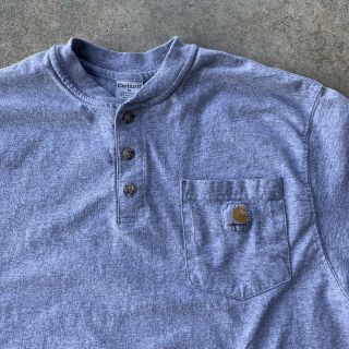 Vintage Carhartt Henley 3 Button Front Pocket Tshirt Gray Work Wear Medium