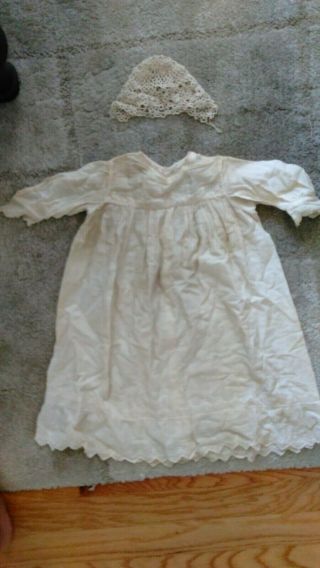 Antique Cotton Baby Christening Gown Dress Lace Embroidery - Hand Sewn W/bonnet