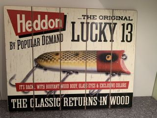 Heddon Famous Fishing Lures Sign Wood Wall Hanging 17 X 13.  5