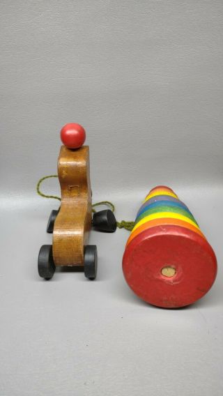 Vintage Wood Toys play things,  stacking donuts & seal pull toy 2