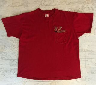 Vintage Embroidered Pocket T - Shirt Disney Chip And Dale T - Shirt Size L/xl Red