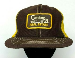 Century 21 Brown Gold Vintage Mesh Trucker Snapback Cap Hat Embroidered Logo Vtg