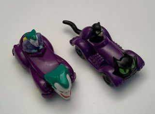Vintage 1991 & 1993 Batman Dc Comics Catwoman & Joker Car Vehicles Mcdonalds
