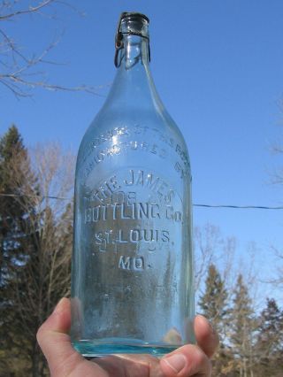 Vintage James Bottling Co.  St.  Louis Mo Soda Bottle Beer W/stopper Jas Embossed