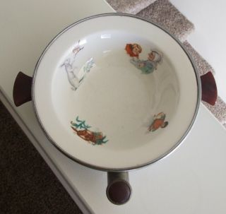 Vintage Baby Food Warmer Serving Bowl By Excello - Porcelain/chromium W/ Handles