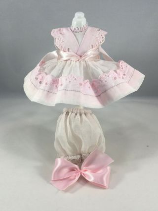 Medford Mass Tag Sheer Pink Ginny Dress W - Eyelet Trim,  Bloomers & Bow (no Doll)