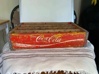 Vintage Coca - Cola Wooden Crate Case 24 Bottle With Wood Insert Yellow & Red