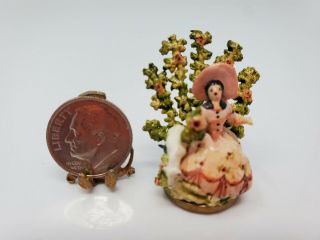 Dollhouse Miniature Artistan Vintage Victorian Lady W Dog Figurine 1:12