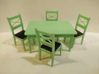 Rare Green Kitchen Table W/4 Chairs Renwal Vintage Miniature Dollhouse Furniture